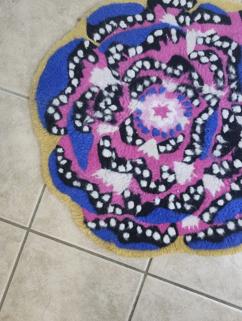 IKEA Round Floral Mini Rug – Pink, Blue, Black & Yellow